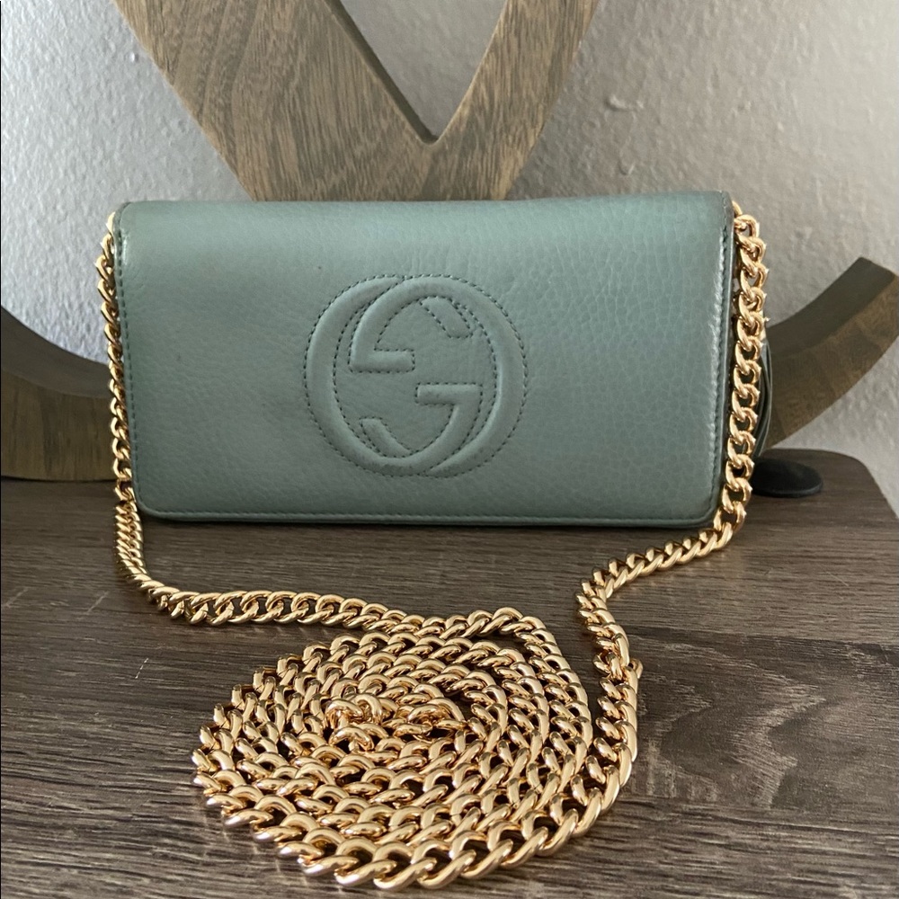 🔱 🧜‍♀️ Mint Gucci Soho Wallet Gold Tone Curb Chain WOC Revamp